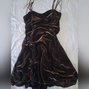 Maurices Elegant Black and Gold Mylar Shimmer Dress